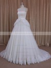 Princess Appliques Lace Ivory Lace Tulle Lace-up Strapless Wedding Dresses #LDB00022039