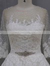 Scoop Neck 3/4 Sleeve Appliques Lace Chapel Train Ivory Tulle Wedding Dresses #LDB00022043