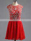 Short/Mini Scoop Neck Cap Straps Elegant Red Chiffon Tulle Open Back Prom Dresses #LDB02016374