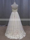 A-line Tulle Appliques Lace Ivory Lace-up Sweep Train Wedding Dresses #LDB00022044
