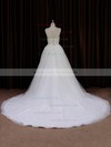 V-neck Ivory Tulle Appliques Lace Chapel Train Hot Wedding Dresses #LDB00022046