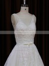 V-neck Ivory Tulle Appliques Lace Chapel Train Hot Wedding Dresses #LDB00022046