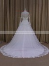 Chapel Train Scoop Neck Tulle Long Sleeve Appliques Lace Ivory Wedding Dresses #LDB00022050
