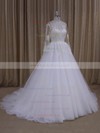 Princes Long Sleeve Appliques Lace Court Train Ivory Tulle Wedding Dresses #LDB00022051