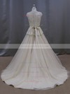 Scoop Neck Beading Cap Straps Court Train Champagne Lace Tulle Wedding Dresses #LDB00022053