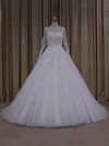 Ball Gown Tulle Long Sleeve Appliques Lace Chapel Train Ivory Wedding Dresses #LDB00022054