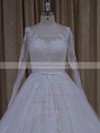 Ball Gown Tulle Long Sleeve Appliques Lace Chapel Train Ivory Wedding Dresses #LDB00022054