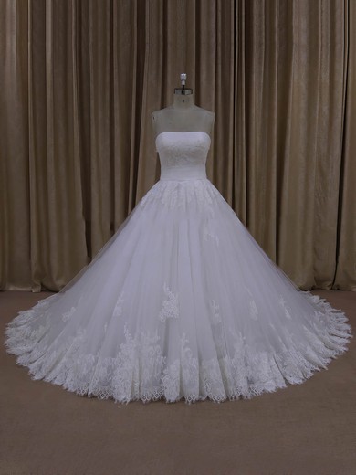 Ball Gown Tulle Appliques Lace Ivory Lace-up Strapless Wedding Dresses #LDB00022062