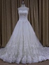 Chapel Train Appliques Lace Ivory Lace Tulle Lace-up A-line Wedding Dresses #LDB00022065