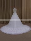 Chapel Train Appliques Lace Ivory Lace Tulle Lace-up A-line Wedding Dresses #LDB00022065