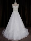 A-line Sashes / Ribbons Sweep Train Ivory Tulle Best Wedding Dresses #LDB00022067