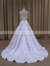 Sweetheart Beading Court Train White Satin Discount Wedding Dresses #LDB00022068