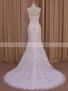 Trumpet/Mermaid Strapless Lace-up Tulle Ivory Appliques Lace Wedding Dresses #LDB00022075
