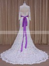 Pretty V-neck Sashes / Ribbons Ivory Lace Trumpet/Mermaid Wedding Dresses #LDB00022076