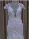 V-neck Appliques Lace White Lace Cap Straps Trumpet/Mermaid Wedding Dresses #LDB00022079
