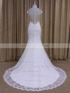 Scoop Neck White Tulle Appliques Lace Cap Straps Court Train Wedding Dresses #LDB00022080