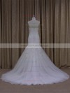 Promotion Trumpet/Mermaid Tulle Sweep Train Appliques Lace Ivory Wedding Dresses #LDB00022081