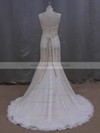 Modest V-neck Beading Trumpet/Mermaid Ivory Lace Tulle Wedding Dresses #LDB00022085