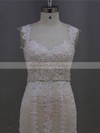 Modest V-neck Beading Trumpet/Mermaid Ivory Lace Tulle Wedding Dresses #LDB00022085