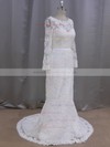 Sheath/Column Ivory Lace Sequins Court Train Long Sleeve Wedding Dresses #LDB00022090