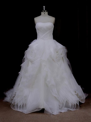 Sweetheart Ruffles Ivory Tulle Lace-up Princess Wedding Dresses #LDB00022095