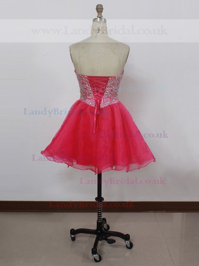 Cute Sweetheart Fuchsia Organza with Beading Short/Mini Prom Dress #LDB020100543
