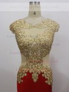 Unique Red Elastic Woven Satin Appliques Lace Scoop Neck Trumpet/Mermaid Prom Dress #LDB020100544