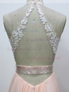 Halter Chiffon with Split Front Pearl Pink Sexy Open Back Prom Dress #LDB020100547