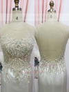 White Scoop Neck Satin Tulle Pearl Detailing Hot Trumpet/Mermaid Prom Dress #LDB020100548