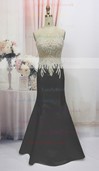 White Scoop Neck Satin Tulle Pearl Detailing Hot Trumpet/Mermaid Prom Dress #LDB020100548
