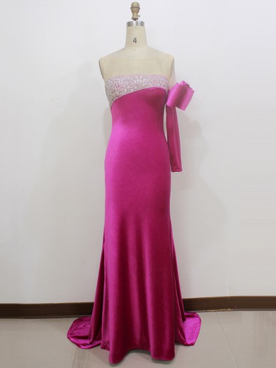Trumpet/Mermaid Scoop Neck Fuchsia Silk-like Satin with Bow Long Sleeve Prom Dress #LDB020100553