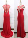 Top Sheath/Column Red Tulle Silk-like Satin Cap Straps Split Front Prom Dress #LDB020100554